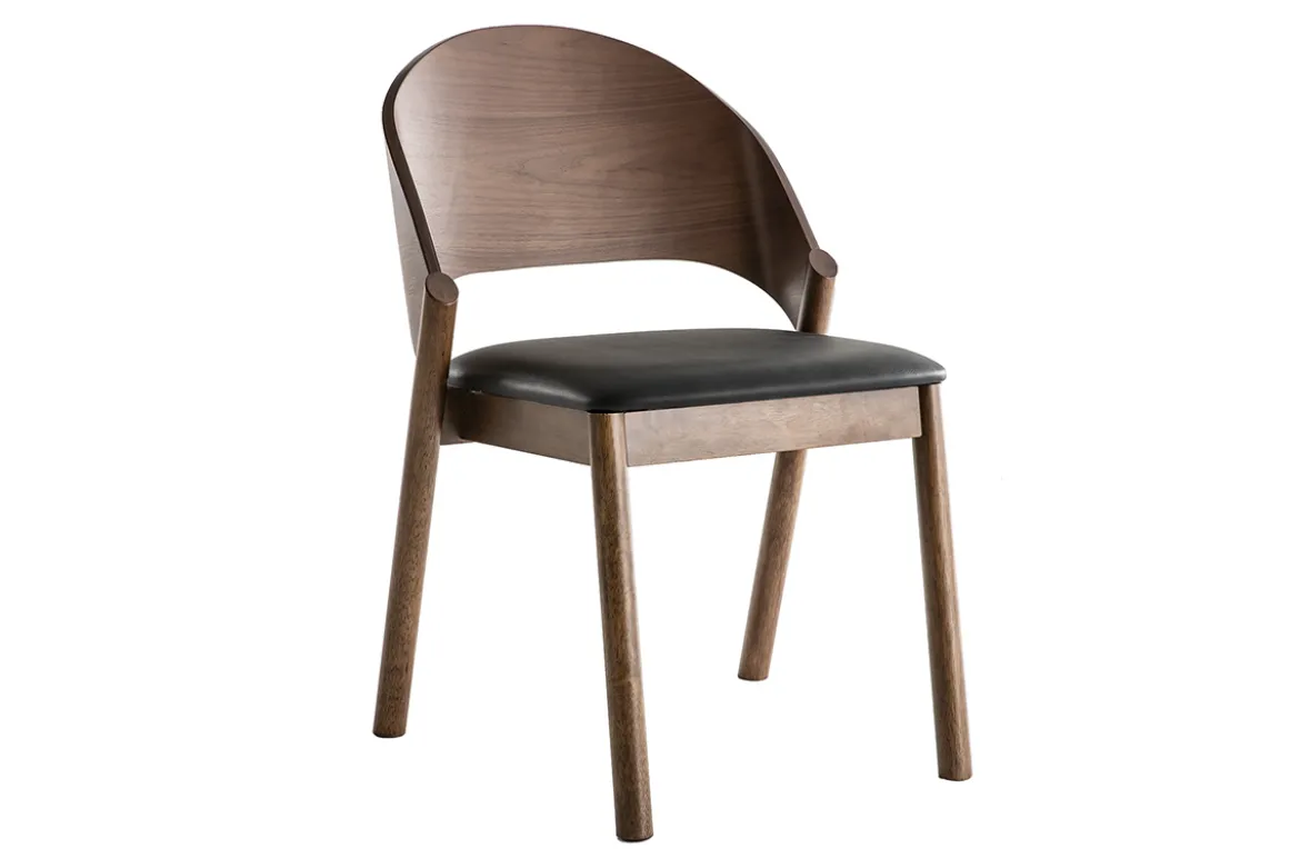 Chaises vintage en bois foncé noyer et assises noires (lot de 2) AVALON