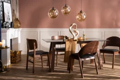 Chaises vintage en bois foncé noyer et assises noires (lot de 2) AVALON