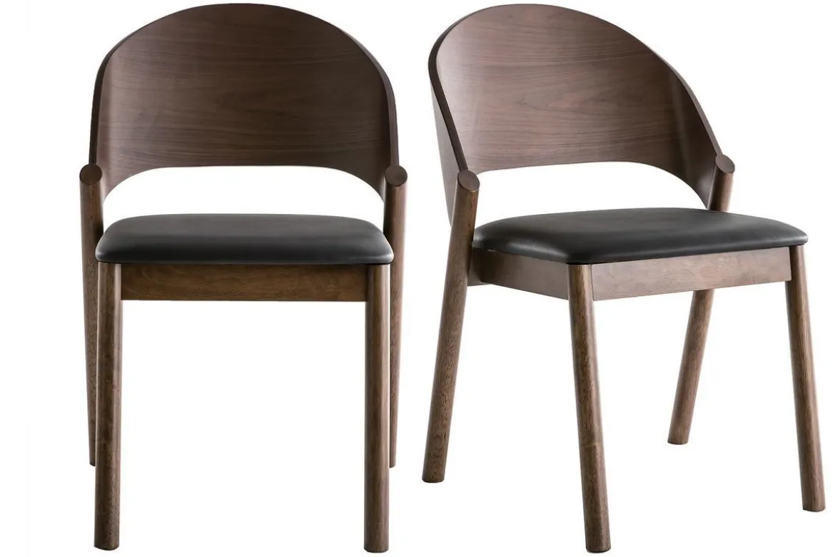 Chaises vintage en bois foncé noyer et assises noires (lot de 2) AVALON