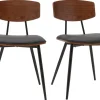 Chaises vintage en bois foncé noyer assises noires et métal noir (lot de 2) JOLINE