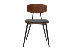 Chaises vintage en bois foncé noyer assises noires et métal noir (lot de 2) JOLINE