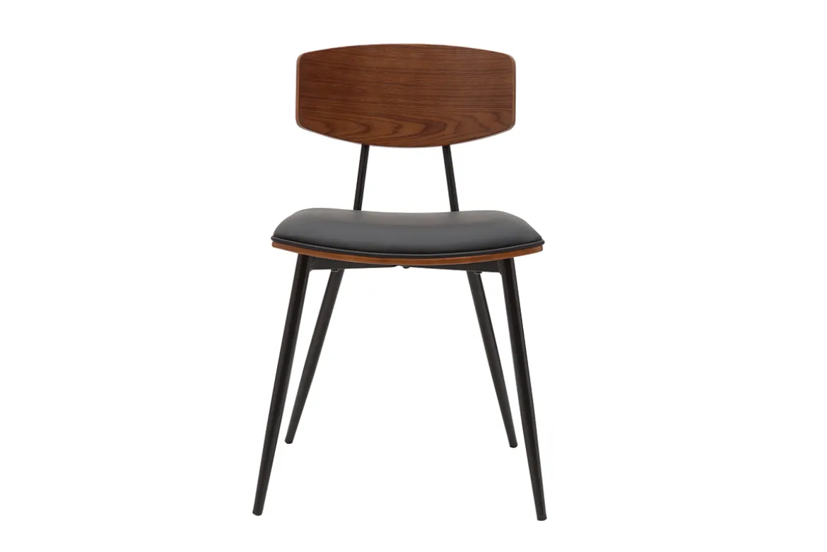 Chaises vintage en bois foncé noyer assises noires et métal noir (lot de 2) JOLINE