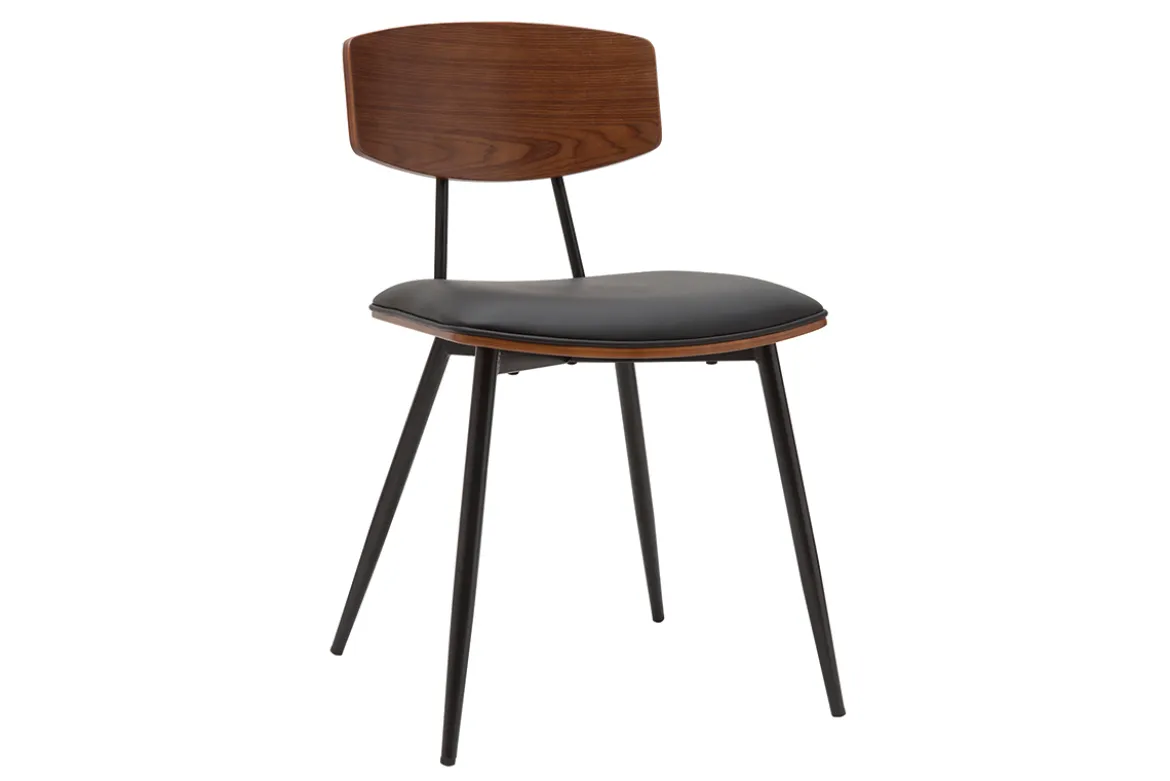 Chaises vintage en bois foncé noyer assises noires et métal noir (lot de 2) JOLINE