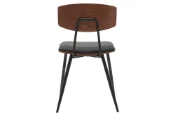 Chaises vintage en bois foncé noyer assises noires et métal noir (lot de 2) JOLINE