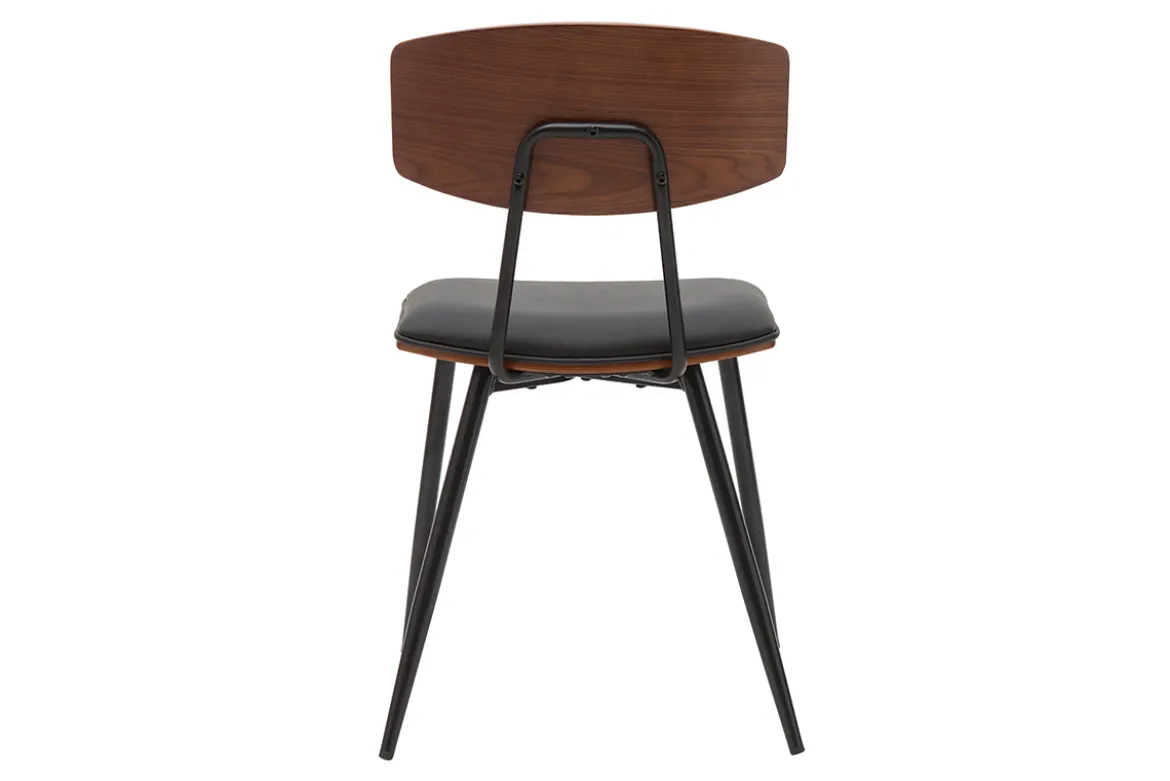 Chaises vintage en bois foncé noyer assises noires et métal noir (lot de 2) JOLINE