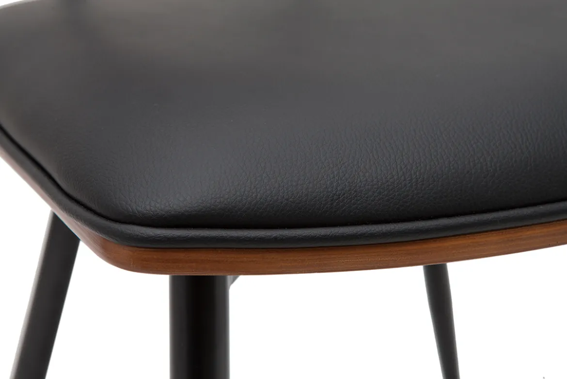 Chaises vintage en bois foncé noyer assises noires et métal noir (lot de 2) JOLINE