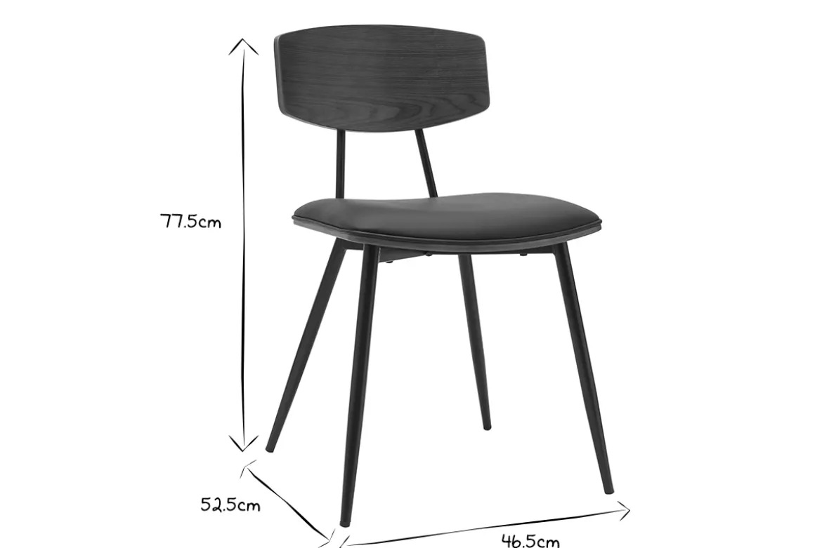 Chaises vintage en bois foncé noyer assises noires et métal noir (lot de 2) JOLINE
