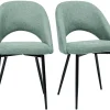 Chaises vintage en tissu effet velours texturé vert céladon et métal noir (lot de 2) COSETTE