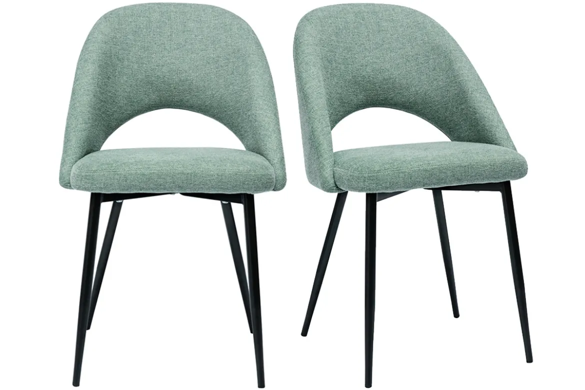 Chaises vintage en tissu effet velours texturé vert céladon et métal noir (lot de 2) COSETTE