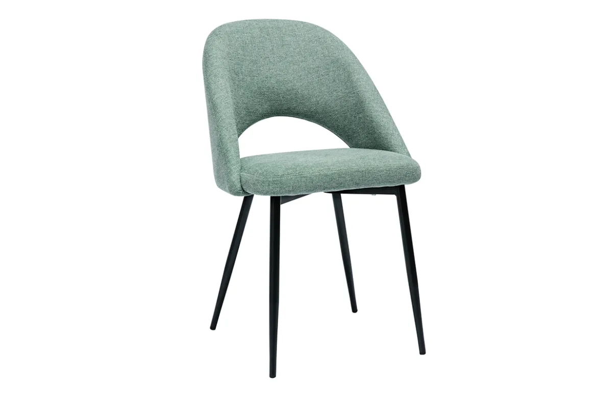 Chaises vintage en tissu effet velours texturé vert céladon et métal noir (lot de 2) COSETTE