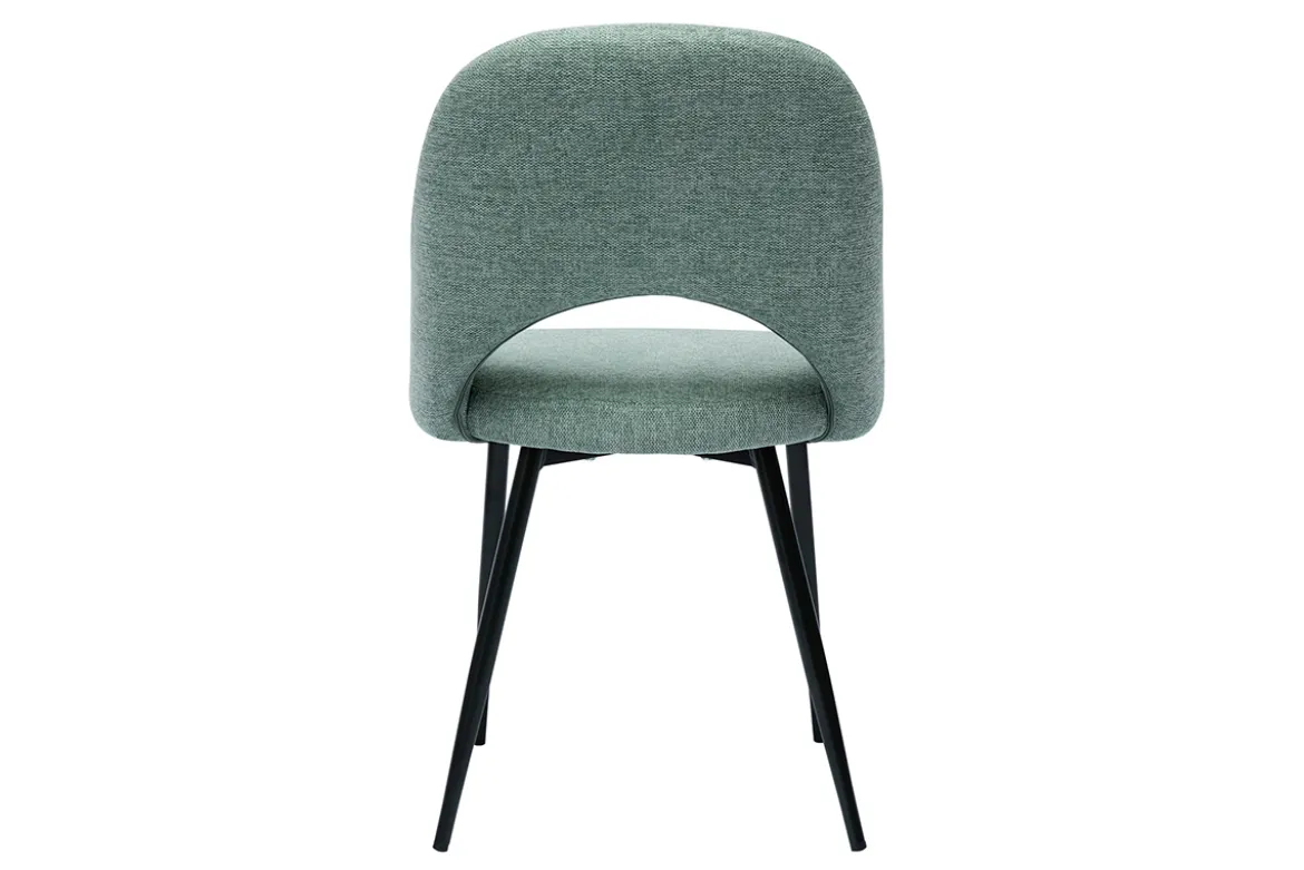 Chaises vintage en tissu effet velours texturé vert céladon et métal noir (lot de 2) COSETTE