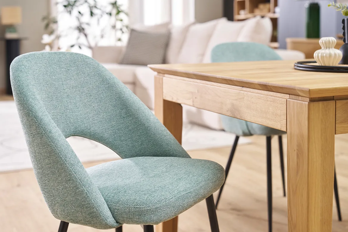 Chaises vintage en tissu effet velours texturé vert céladon et métal noir (lot de 2) COSETTE
