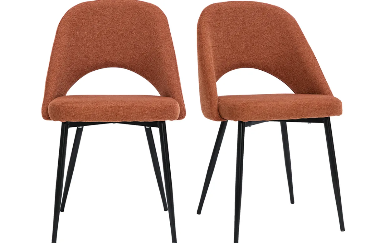 Chaises vintage en tissu effet velours texturé terre brûlée et métal noir (lot de 2) COSETTE