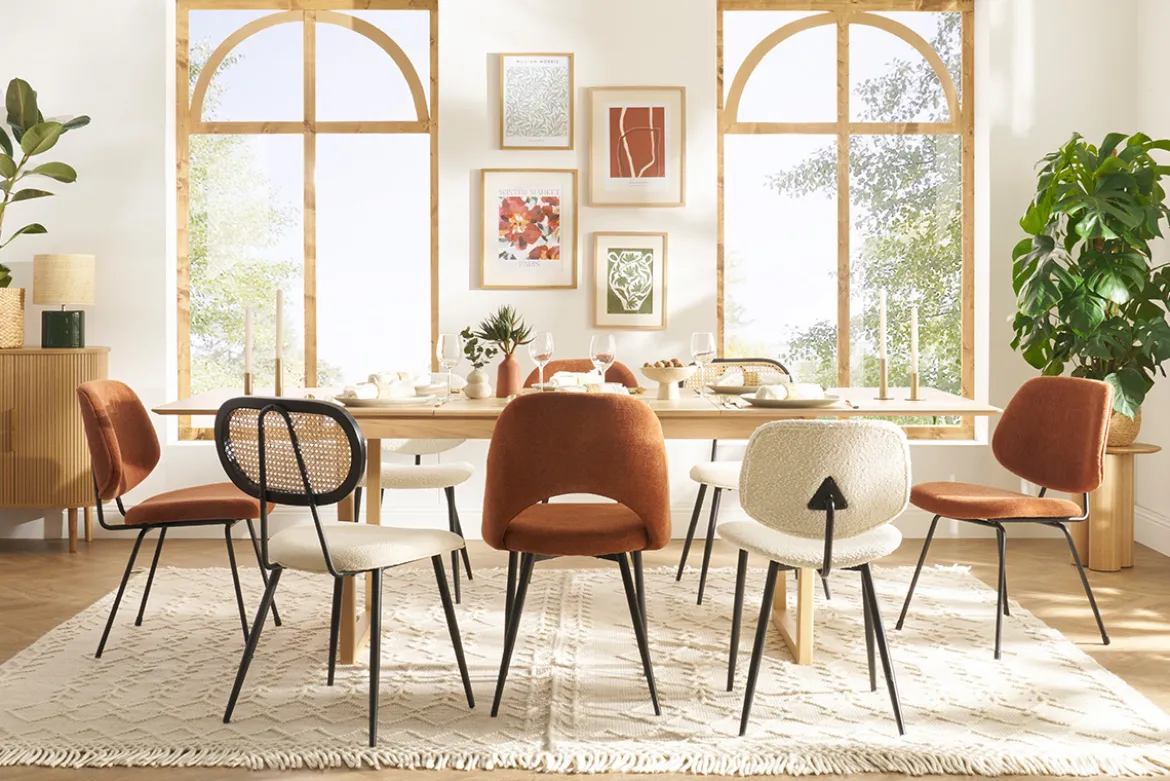 Chaises vintage en tissu effet velours texturé terre brûlée et métal noir (lot de 2) COSETTE