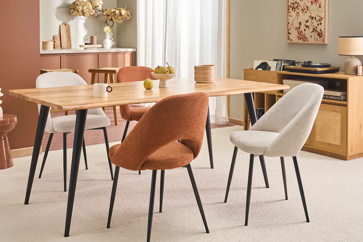 Chaises vintage en tissu effet velours texturé terre brûlée et métal noir (lot de 2) COSETTE