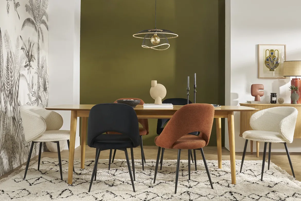 Chaises vintage en tissu effet velours texturé terre brûlée et métal noir (lot de 2) COSETTE