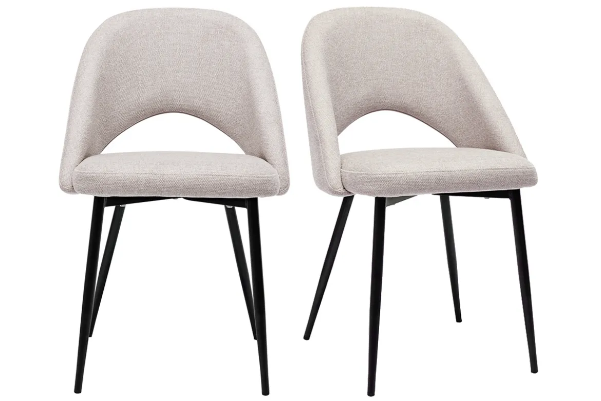 Chaises vintage en tissu effet velours texturé beige et métal noir (lot de 2) COSETTE