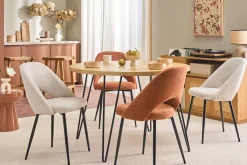Chaises vintage en tissu effet velours texturé beige et métal noir (lot de 2) COSETTE