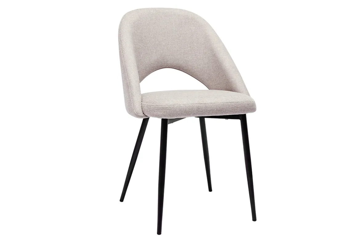 Chaises vintage en tissu effet velours texturé beige et métal noir (lot de 2) COSETTE