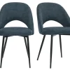 Chaises vintage en tissu effet velours texturé bleu foncé et métal noir (lot de 2) COSETTE