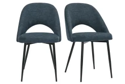 Chaises vintage en tissu effet velours texturé bleu foncé et métal noir (lot de 2) COSETTE