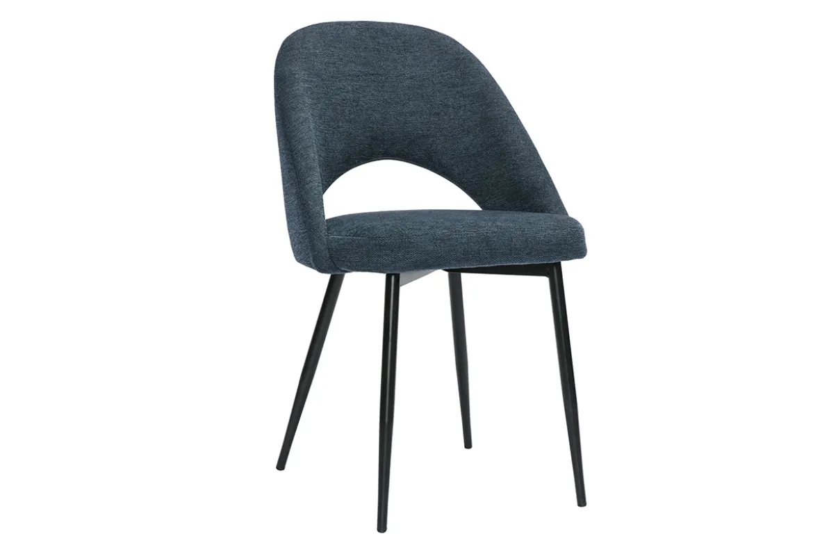 Chaises vintage en tissu effet velours texturé bleu foncé et métal noir (lot de 2) COSETTE