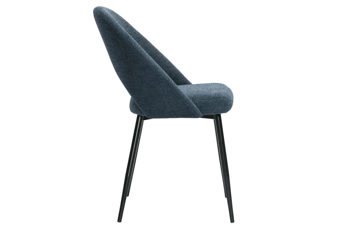 Chaises vintage en tissu effet velours texturé bleu foncé et métal noir (lot de 2) COSETTE