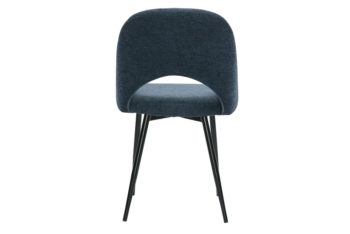 Chaises vintage en tissu effet velours texturé bleu foncé et métal noir (lot de 2) COSETTE