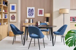 Chaises vintage en tissu effet velours texturé bleu foncé et métal noir (lot de 2) COSETTE