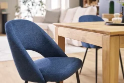 Chaises vintage en tissu effet velours texturé bleu foncé et métal noir (lot de 2) COSETTE