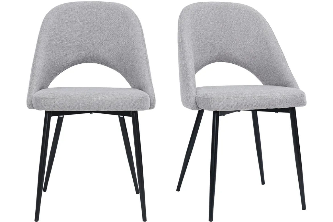 Chaises vintage en tissu effet velours texturé gris et métal noir (lot de 2) COSETTE