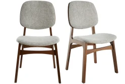 Chaises vintage en tissu gris clair et bois foncé (lot de 2) SOQUETTE