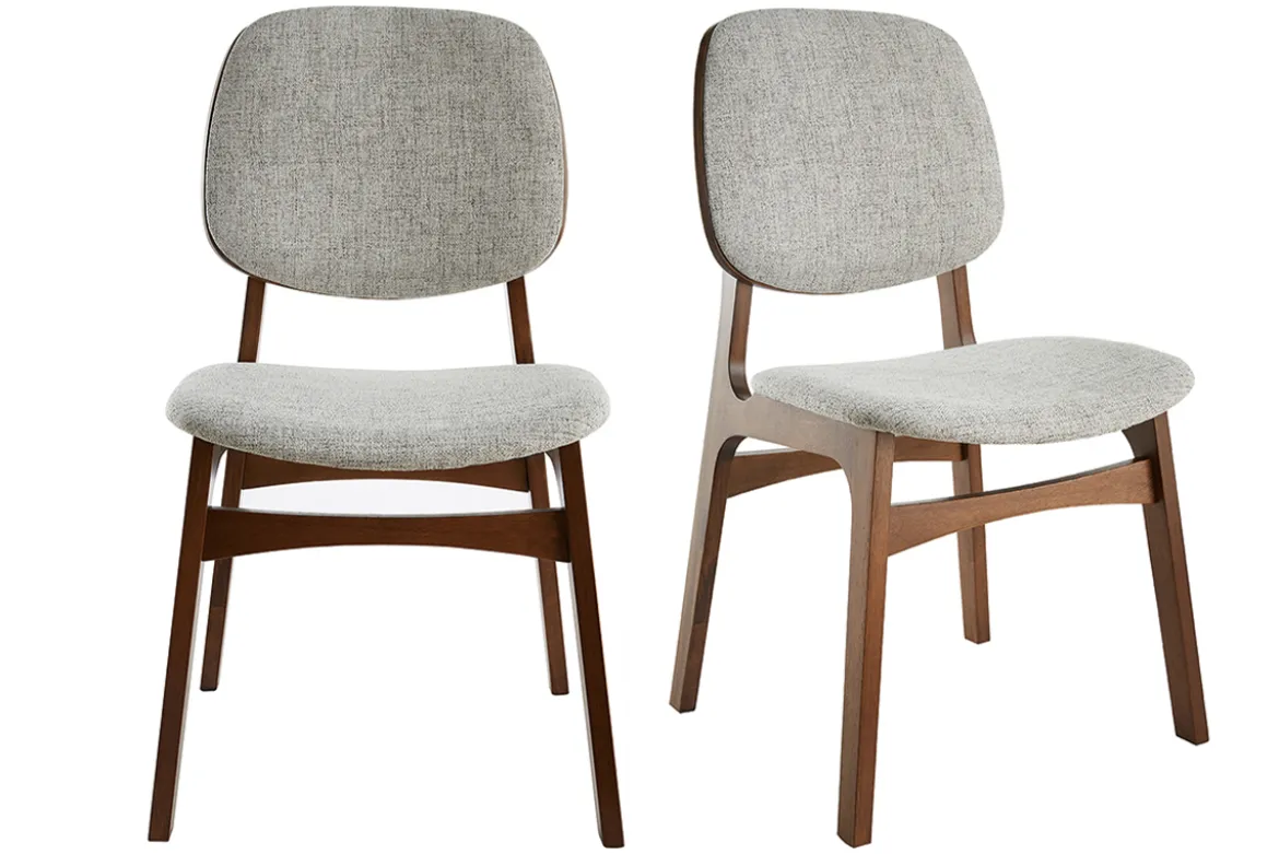 Chaises vintage en tissu gris clair et bois foncé (lot de 2) SOQUETTE