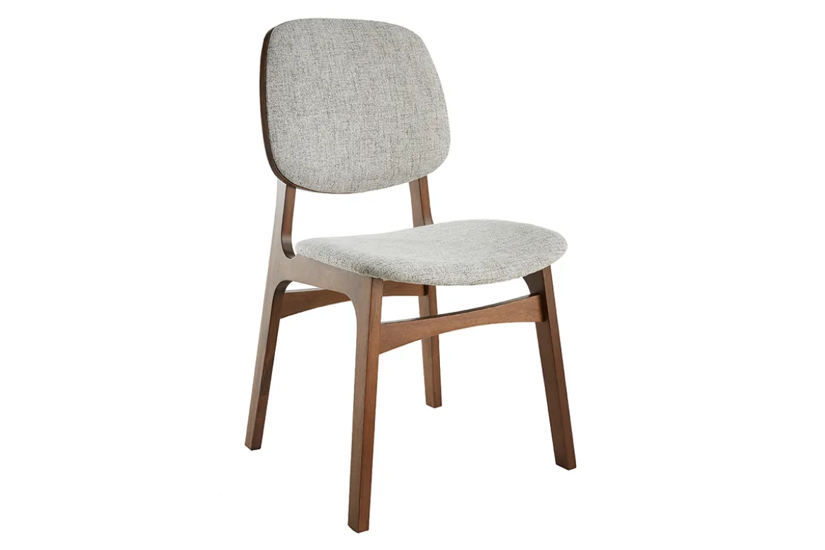 Chaises vintage en tissu gris clair et bois foncé (lot de 2) SOQUETTE