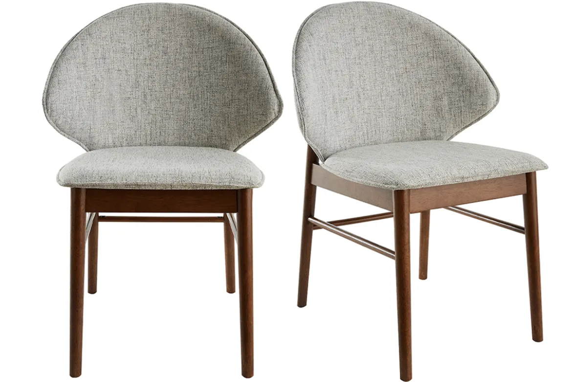 Chaises vintage en tissu gris clair et bois foncé (lot de 2) SPIKE