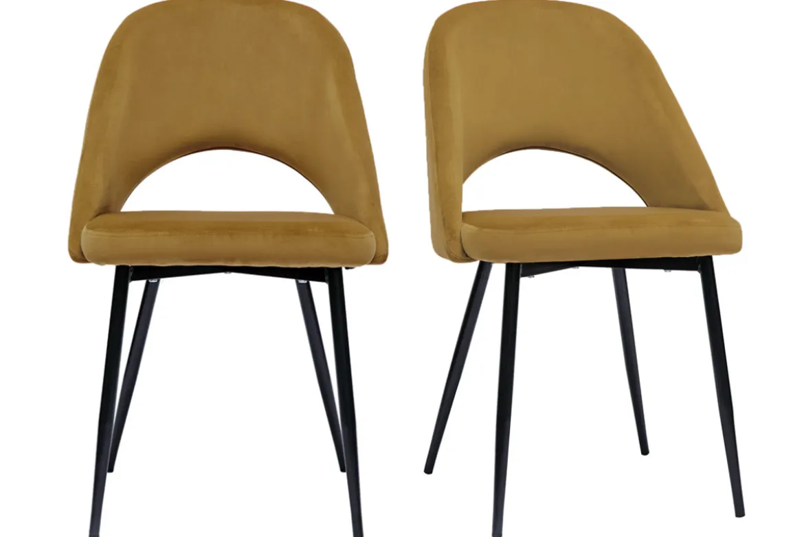 Chaises vintage en tissu velours bronze et métal noir (lot de 2) COSETTE