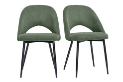 Chaises vintage en tissu velours côtelé vert kaki et métal noir (lot de 2) COSETTE
