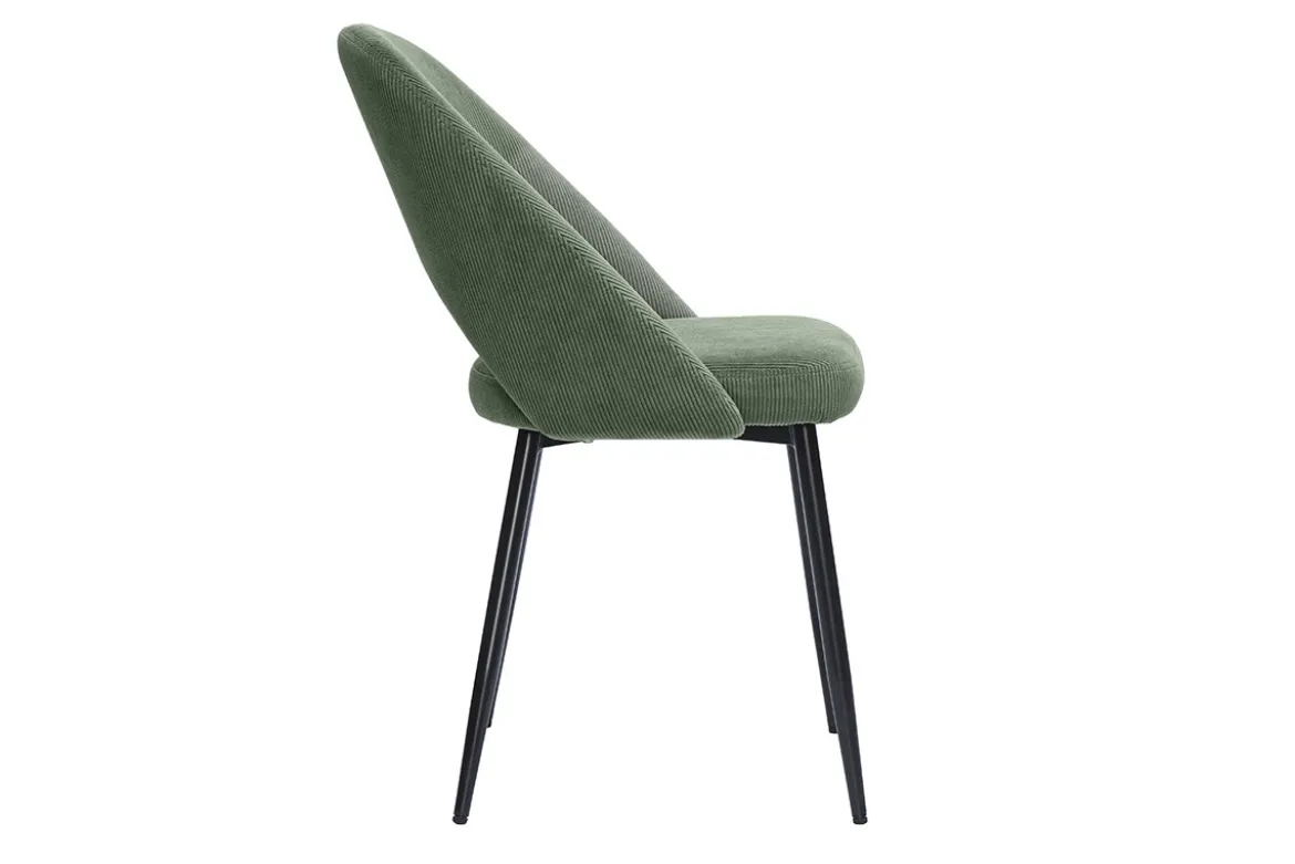 Chaises vintage en tissu velours côtelé vert kaki et métal noir (lot de 2) COSETTE