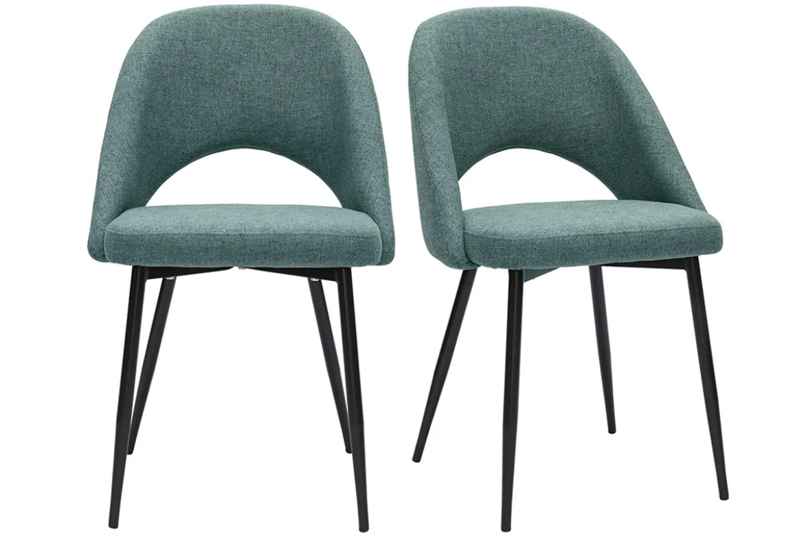 Chaises vintage en tissu vert de gris et métal noir (lot de 2) COSETTE