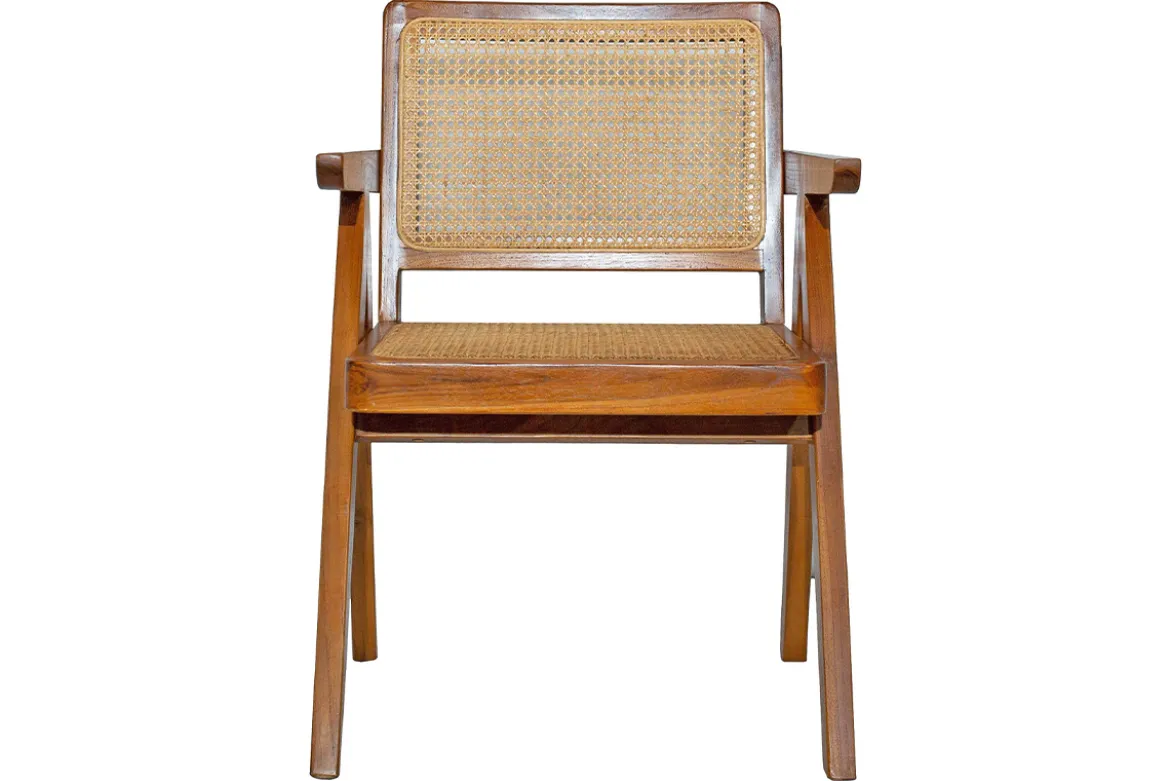 Chaise vintage en bois teck massif et cannage rotin JANNIE