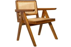 Chaise vintage en bois teck massif et cannage rotin JANNIE