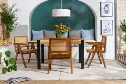 Chaise vintage en bois teck massif et cannage rotin JANNIE