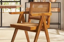 Chaise vintage en bois teck massif et cannage rotin JANNIE
