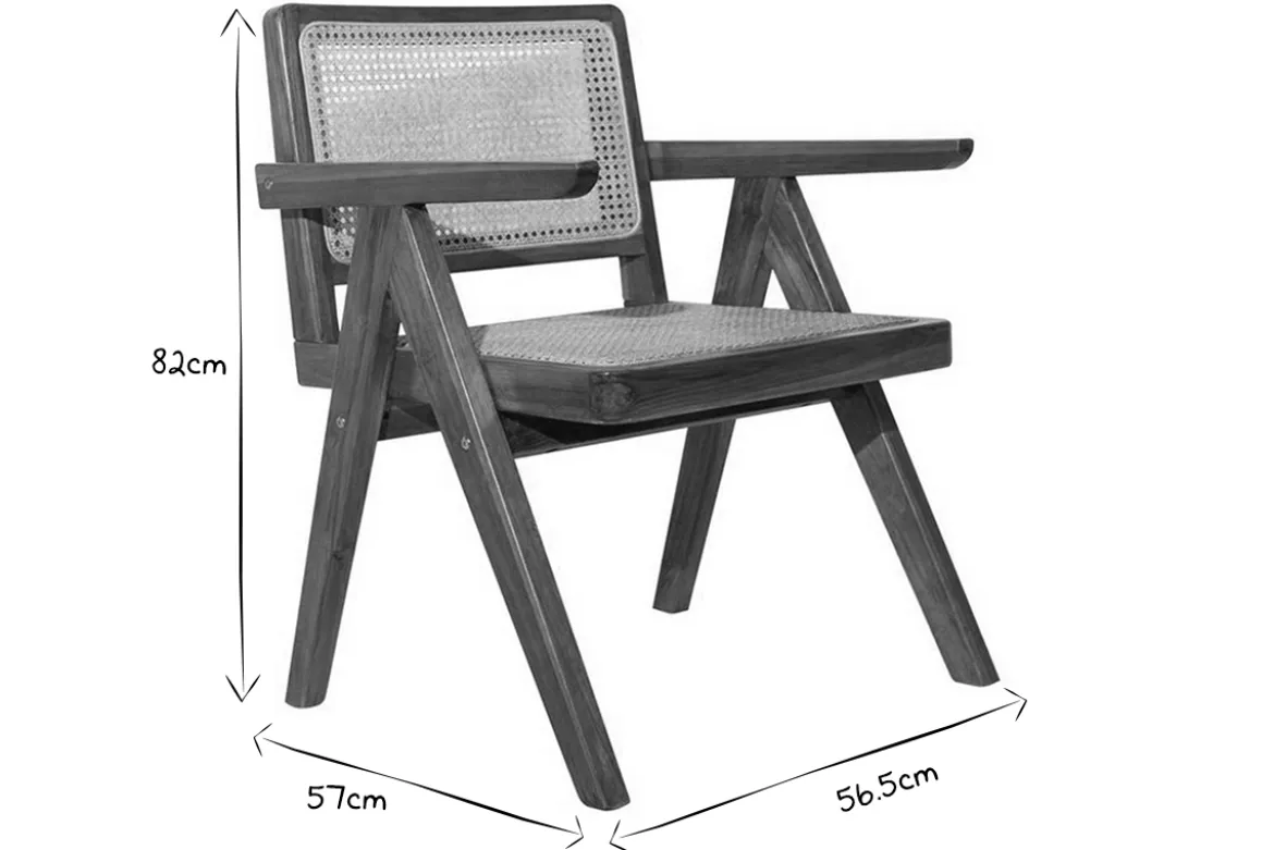 Chaise vintage en bois teck massif et cannage rotin JANNIE