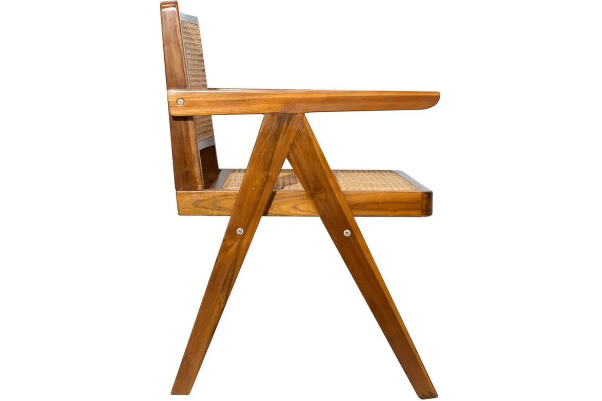 Chaise vintage en bois teck massif et cannage rotin JANNIE