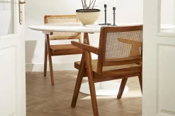 Chaise vintage en bois teck massif et cannage rotin JANNIE