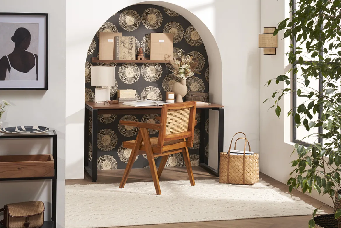 Chaise vintage en bois teck massif et cannage rotin JANNIE