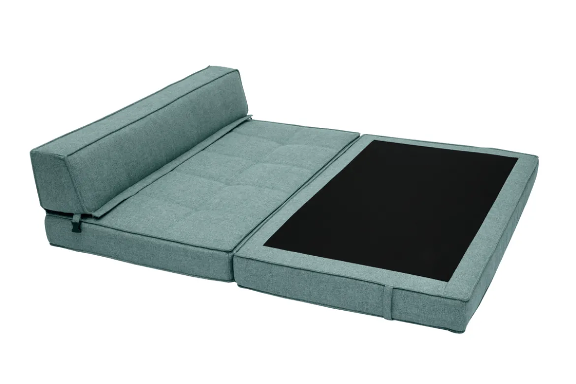 Chauffeuse convertible 2 places en tissu vert de gris KATY
