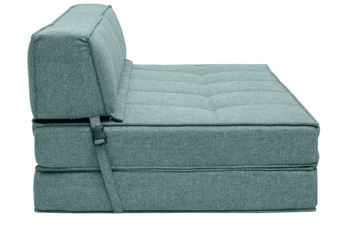 Chauffeuse convertible 2 places en tissu vert de gris KATY