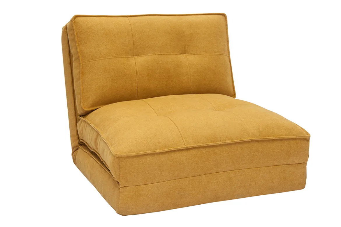 Chauffeuse 1 place convertible en tissu effet velours jaune moutarde SALLY